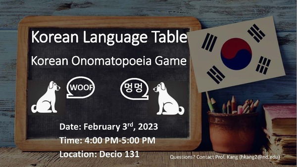 Korean Language Table 2 3 23